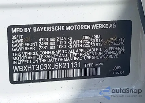 2018 BMW X1 xDrive28I из США, поврежденный, VIN WBXHT3C3XJ5K21131